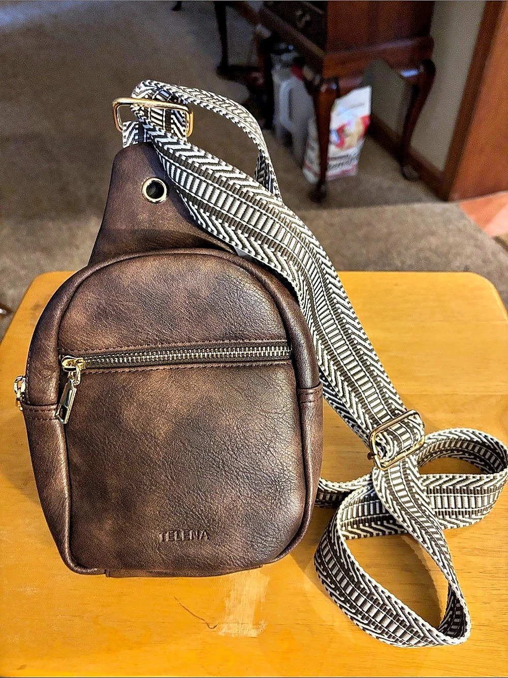 Telena Brown Leather-Look Crossbody Bag